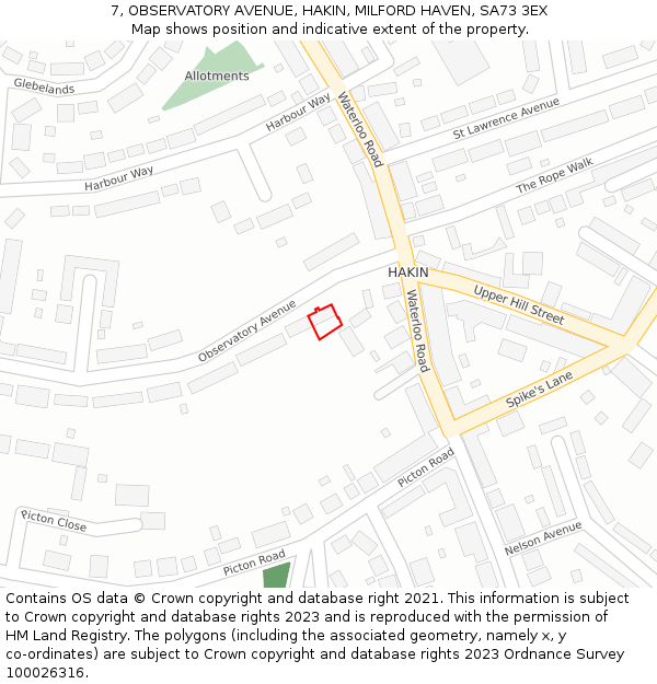 7, OBSERVATORY AVENUE, HAKIN, MILFORD HAVEN, SA73 3EX: Location map and indicative extent of plot