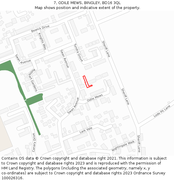 7, ODILE MEWS, BINGLEY, BD16 3QL: Location map and indicative extent of plot