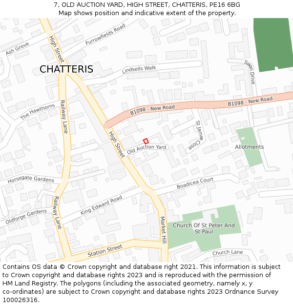 7, OLD AUCTION YARD, HIGH STREET, CHATTERIS, PE16 6BG: Location map and indicative extent of plot