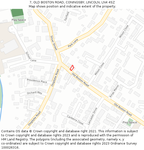 7, OLD BOSTON ROAD, CONINGSBY, LINCOLN, LN4 4SZ: Location map and indicative extent of plot