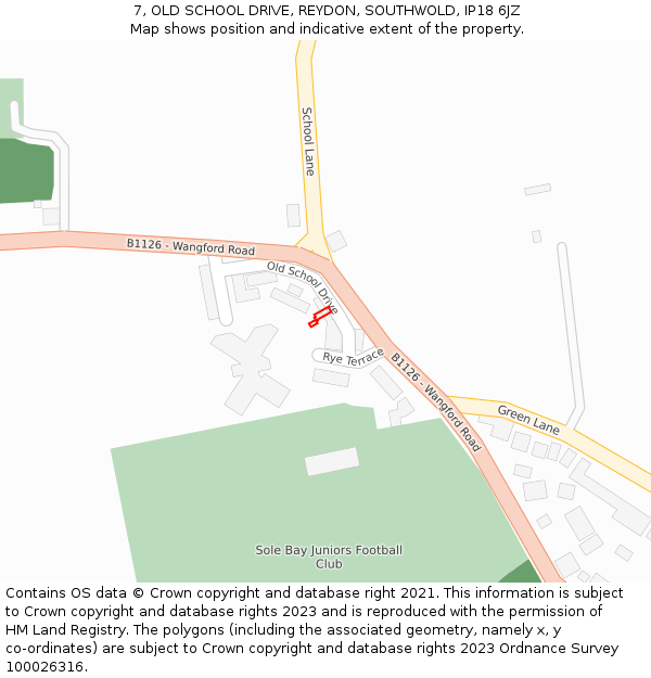 7, OLD SCHOOL DRIVE, REYDON, SOUTHWOLD, IP18 6JZ: Location map and indicative extent of plot