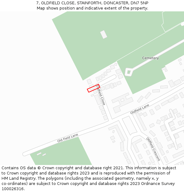 7, OLDFIELD CLOSE, STAINFORTH, DONCASTER, DN7 5NP: Location map and indicative extent of plot