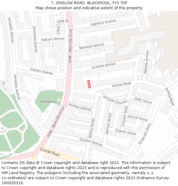 7, ONSLOW ROAD, BLACKPOOL, FY3 7DF: Location map and indicative extent of plot