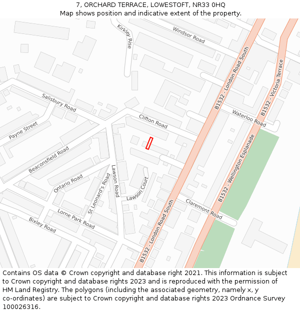 7, ORCHARD TERRACE, LOWESTOFT, NR33 0HQ: Location map and indicative extent of plot