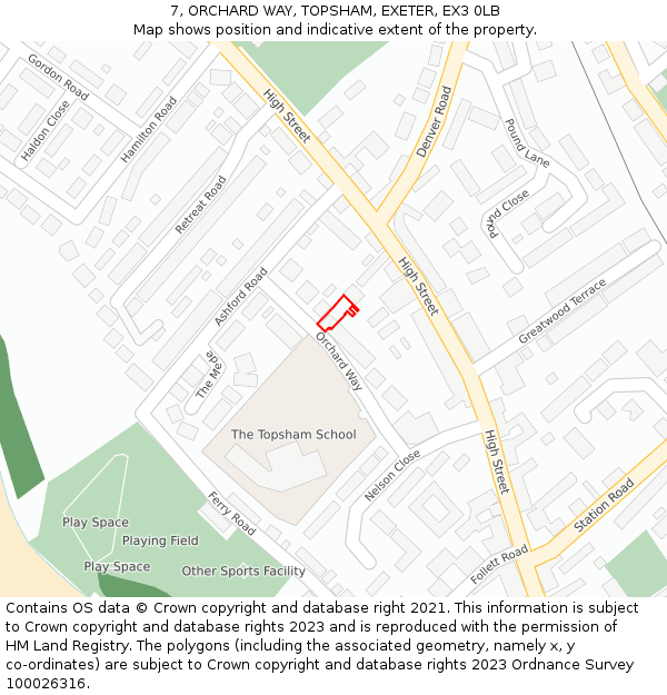 7, ORCHARD WAY, TOPSHAM, EXETER, EX3 0LB: Location map and indicative extent of plot
