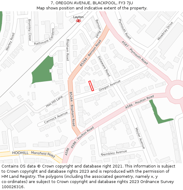 7, OREGON AVENUE, BLACKPOOL, FY3 7JU: Location map and indicative extent of plot