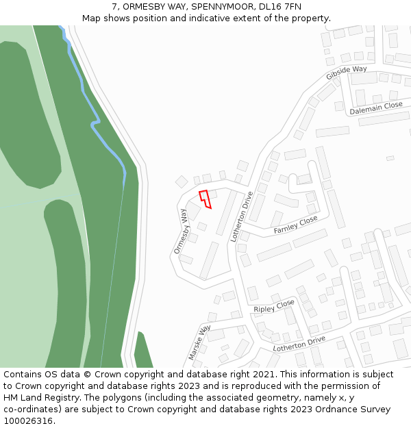 7, ORMESBY WAY, SPENNYMOOR, DL16 7FN: Location map and indicative extent of plot