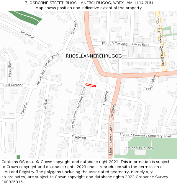 7, OSBORNE STREET, RHOSLLANERCHRUGOG, WREXHAM, LL14 2HU: Location map and indicative extent of plot