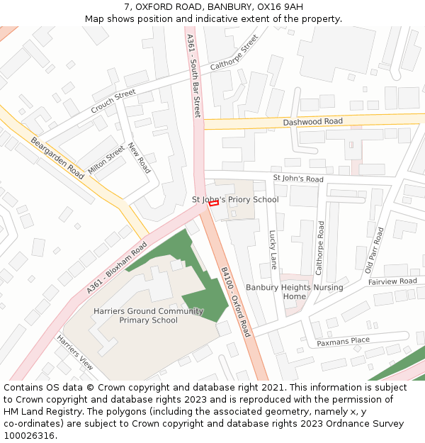 7, OXFORD ROAD, BANBURY, OX16 9AH: Location map and indicative extent of plot