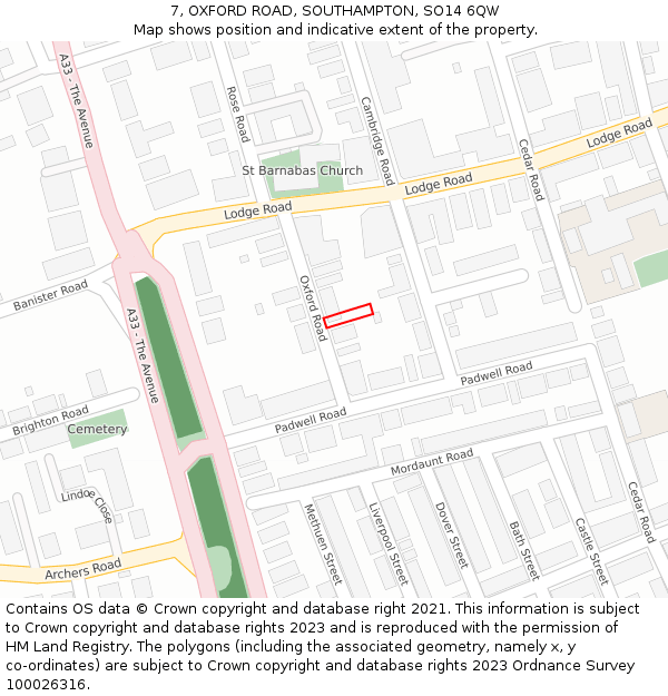 7, OXFORD ROAD, SOUTHAMPTON, SO14 6QW: Location map and indicative extent of plot