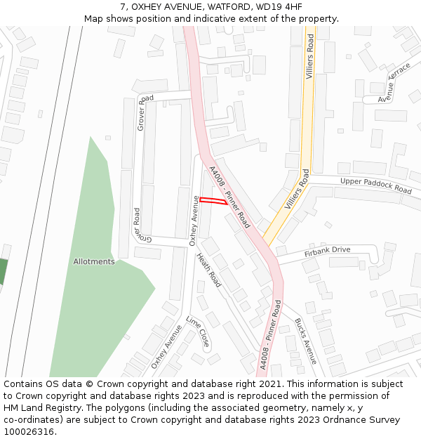 7, OXHEY AVENUE, WATFORD, WD19 4HF: Location map and indicative extent of plot