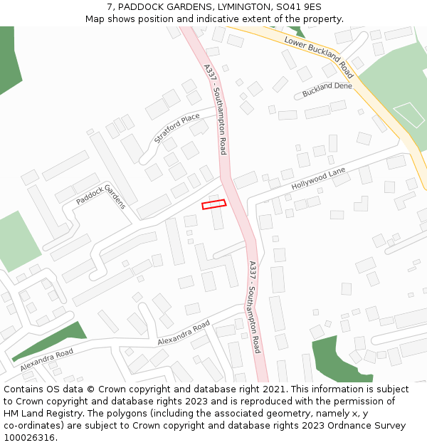 7, PADDOCK GARDENS, LYMINGTON, SO41 9ES: Location map and indicative extent of plot