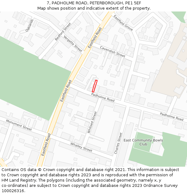 7, PADHOLME ROAD, PETERBOROUGH, PE1 5EF: Location map and indicative extent of plot