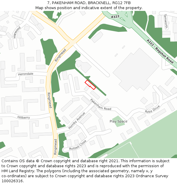7, PAKENHAM ROAD, BRACKNELL, RG12 7FB: Location map and indicative extent of plot
