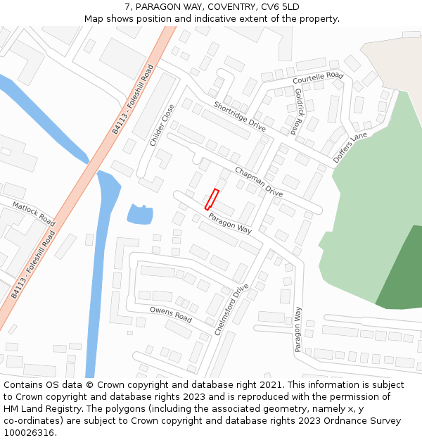 7, PARAGON WAY, COVENTRY, CV6 5LD: Location map and indicative extent of plot