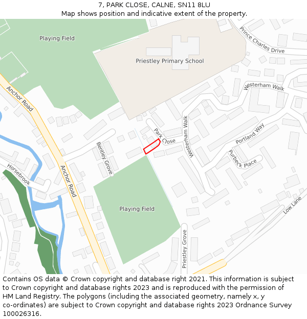7, PARK CLOSE, CALNE, SN11 8LU: Location map and indicative extent of plot