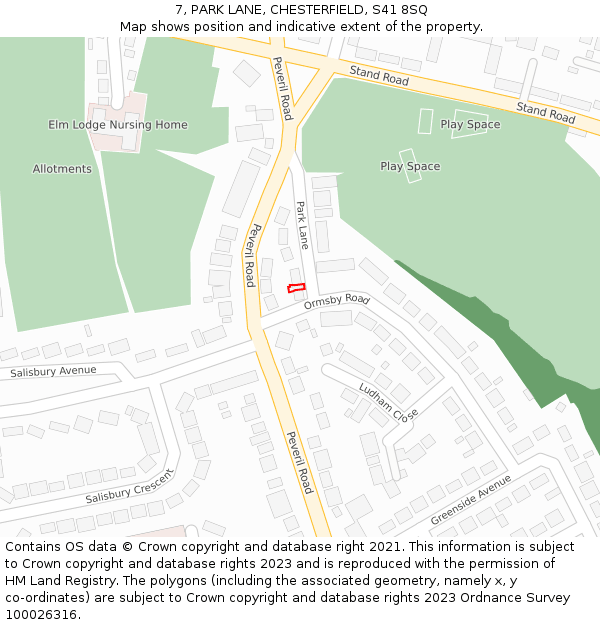 7, PARK LANE, CHESTERFIELD, S41 8SQ: Location map and indicative extent of plot