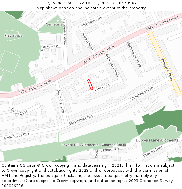 7, PARK PLACE, EASTVILLE, BRISTOL, BS5 6RG: Location map and indicative extent of plot
