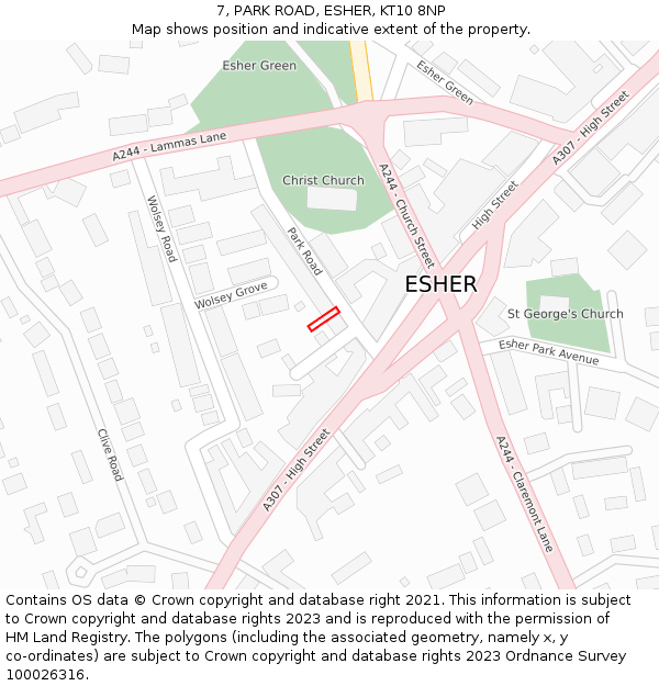 7, PARK ROAD, ESHER, KT10 8NP: Location map and indicative extent of plot