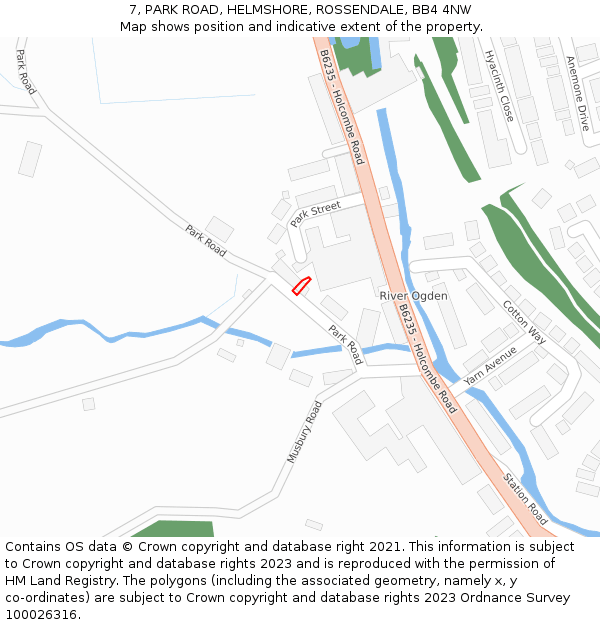 7, PARK ROAD, HELMSHORE, ROSSENDALE, BB4 4NW: Location map and indicative extent of plot