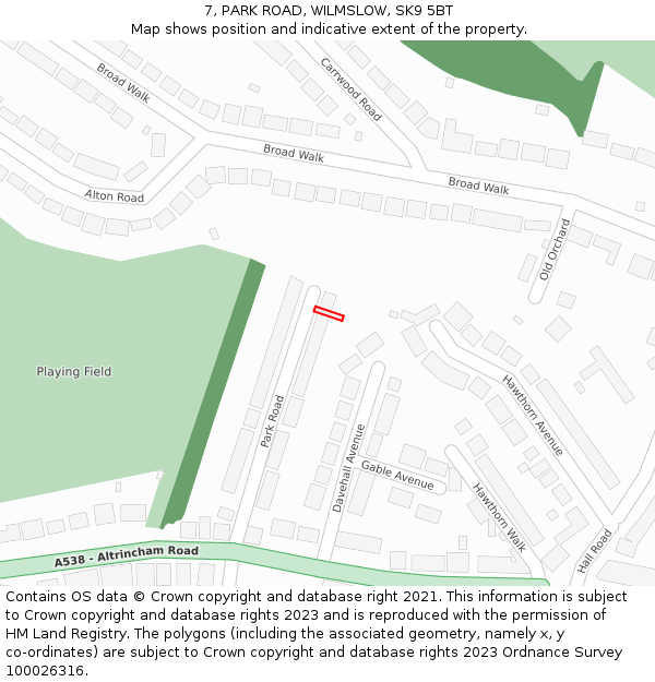 7, PARK ROAD, WILMSLOW, SK9 5BT: Location map and indicative extent of plot