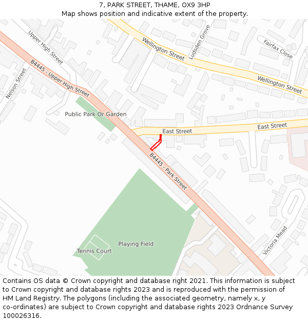 7, PARK STREET, THAME, OX9 3HP: Location map and indicative extent of plot