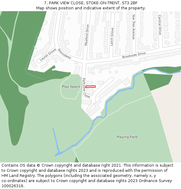 7, PARK VIEW CLOSE, STOKE-ON-TRENT, ST3 2BF: Location map and indicative extent of plot