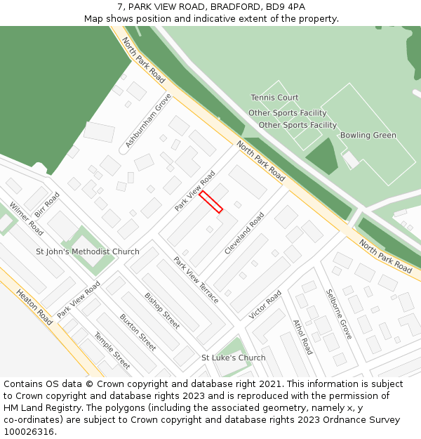 7, PARK VIEW ROAD, BRADFORD, BD9 4PA: Location map and indicative extent of plot