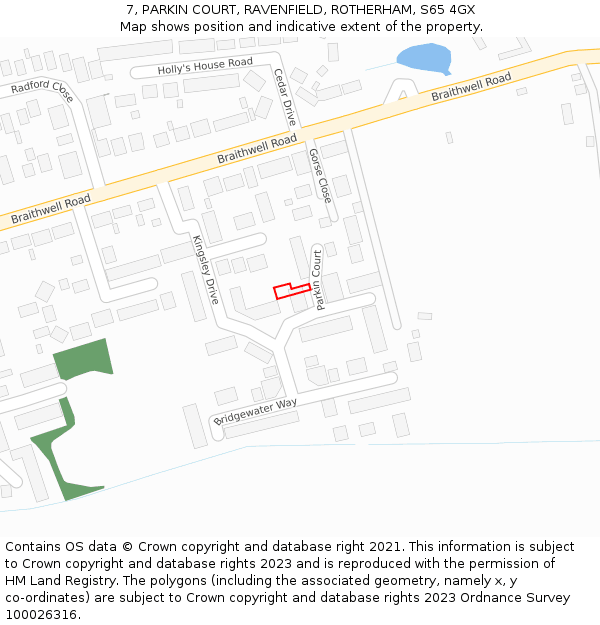 7, PARKIN COURT, RAVENFIELD, ROTHERHAM, S65 4GX: Location map and indicative extent of plot