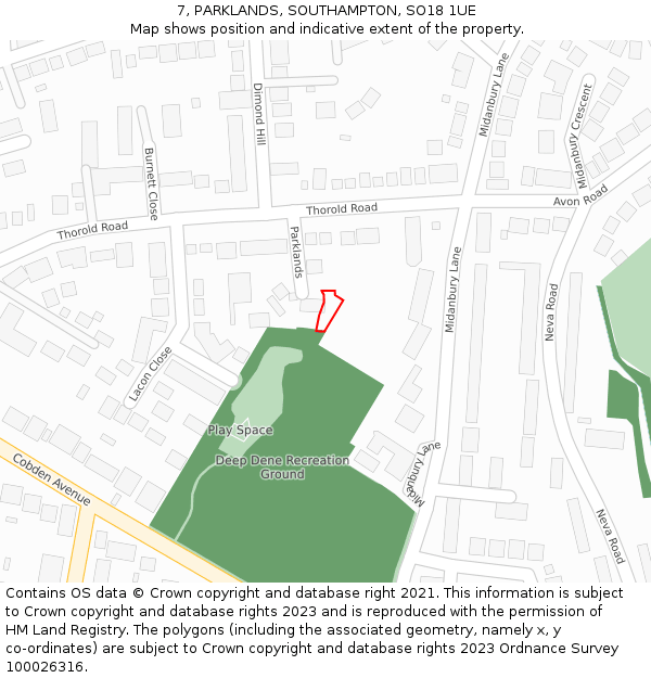 7, PARKLANDS, SOUTHAMPTON, SO18 1UE: Location map and indicative extent of plot