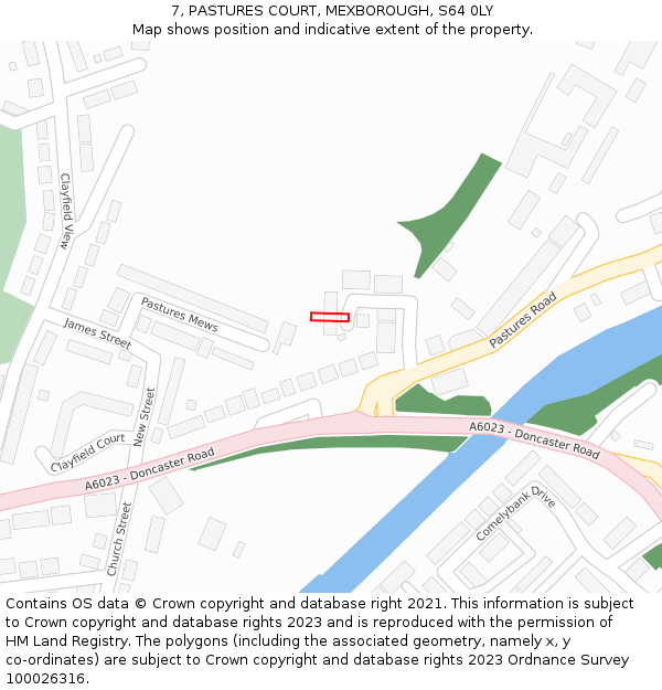 7, PASTURES COURT, MEXBOROUGH, S64 0LY: Location map and indicative extent of plot