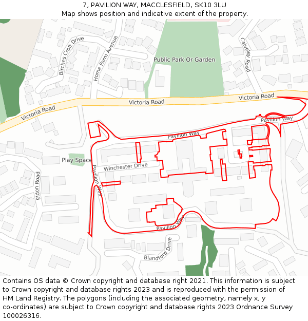 7, PAVILION WAY, MACCLESFIELD, SK10 3LU: Location map and indicative extent of plot