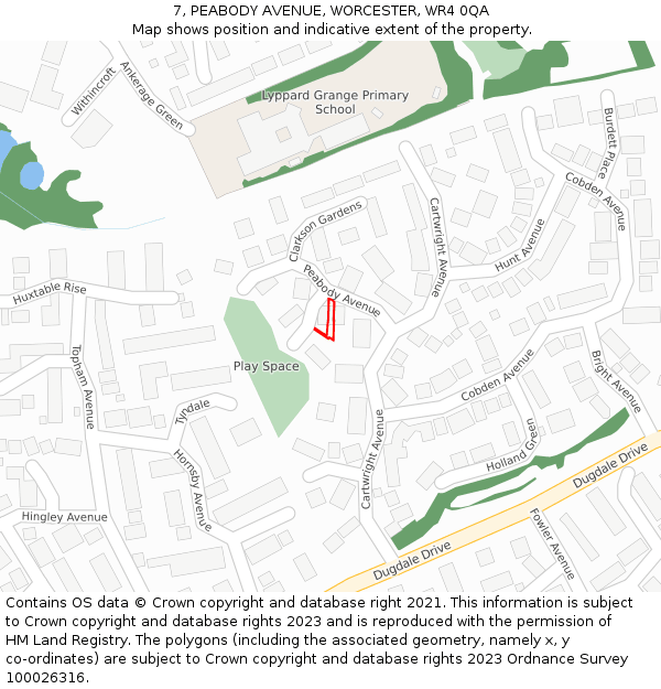 7, PEABODY AVENUE, WORCESTER, WR4 0QA: Location map and indicative extent of plot