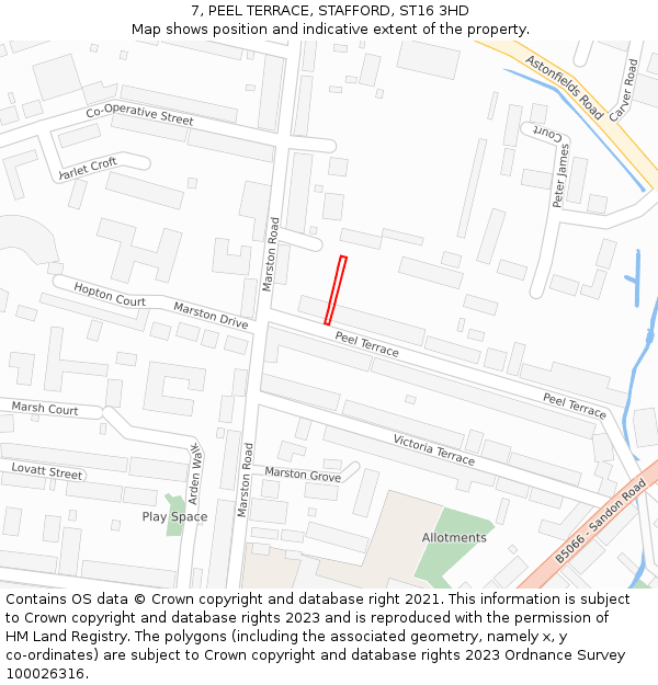 7, PEEL TERRACE, STAFFORD, ST16 3HD: Location map and indicative extent of plot