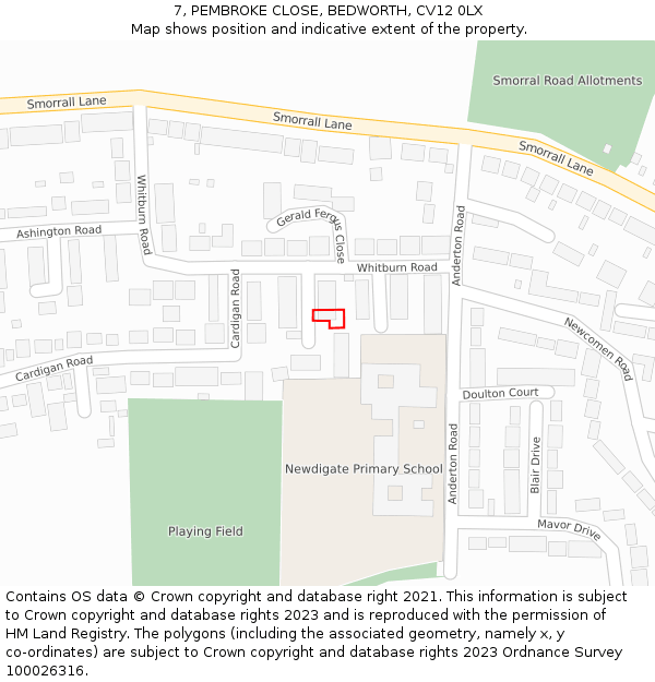 7, PEMBROKE CLOSE, BEDWORTH, CV12 0LX: Location map and indicative extent of plot