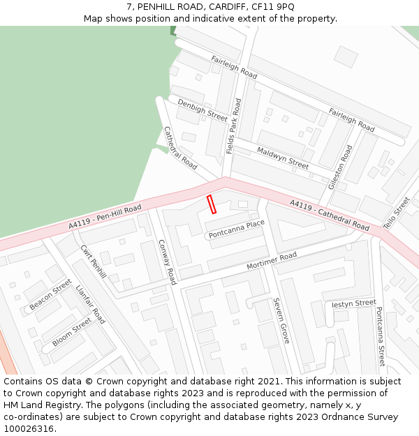 7, PENHILL ROAD, CARDIFF, CF11 9PQ: Location map and indicative extent of plot