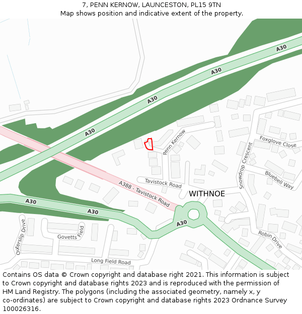 7, PENN KERNOW, LAUNCESTON, PL15 9TN: Location map and indicative extent of plot