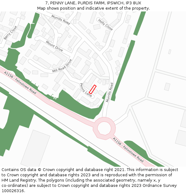 7, PENNY LANE, PURDIS FARM, IPSWICH, IP3 8UX: Location map and indicative extent of plot