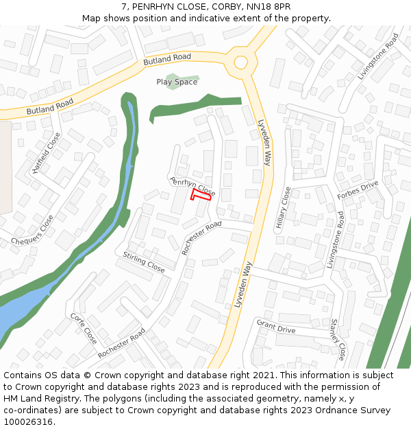 7, PENRHYN CLOSE, CORBY, NN18 8PR: Location map and indicative extent of plot