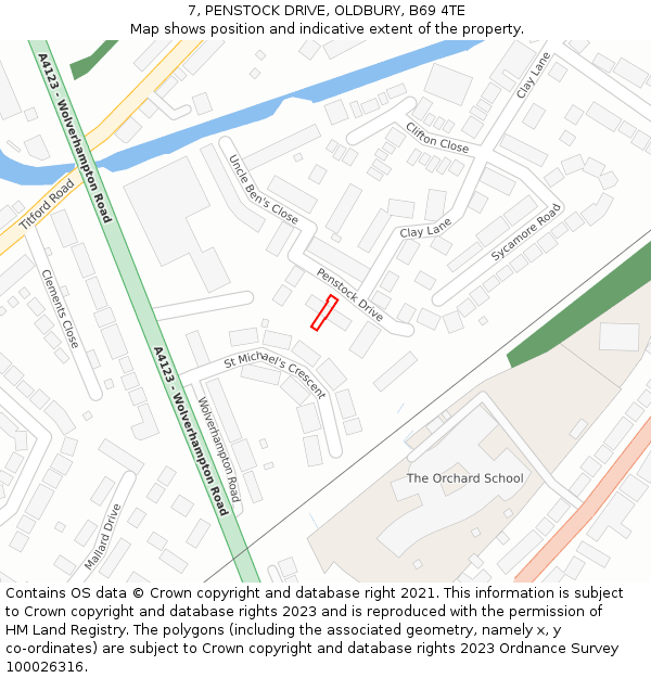 7, PENSTOCK DRIVE, OLDBURY, B69 4TE: Location map and indicative extent of plot
