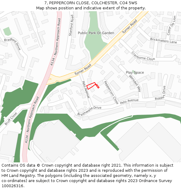7, PEPPERCORN CLOSE, COLCHESTER, CO4 5WS: Location map and indicative extent of plot