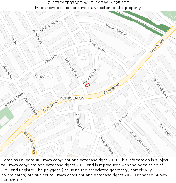 7, PERCY TERRACE, WHITLEY BAY, NE25 8DT: Location map and indicative extent of plot