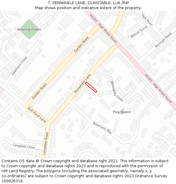 7, PERIWINKLE LANE, DUNSTABLE, LU6 3NP: Location map and indicative extent of plot