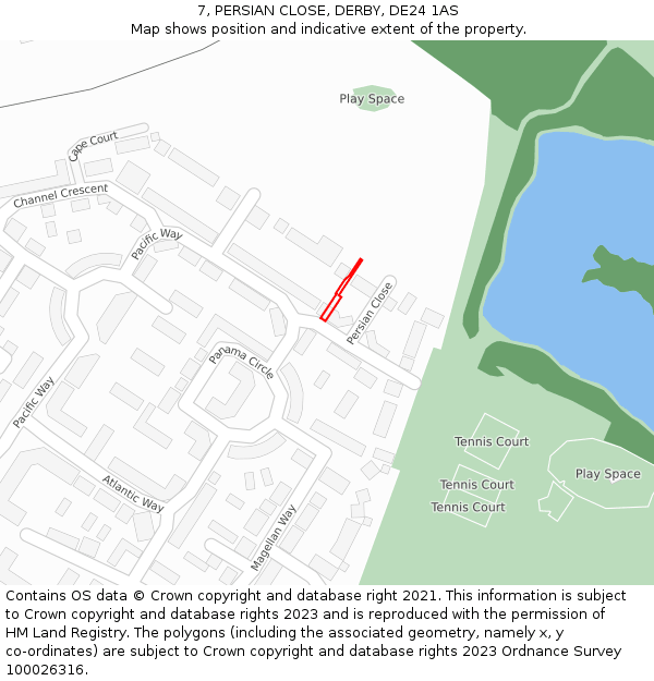 7, PERSIAN CLOSE, DERBY, DE24 1AS: Location map and indicative extent of plot
