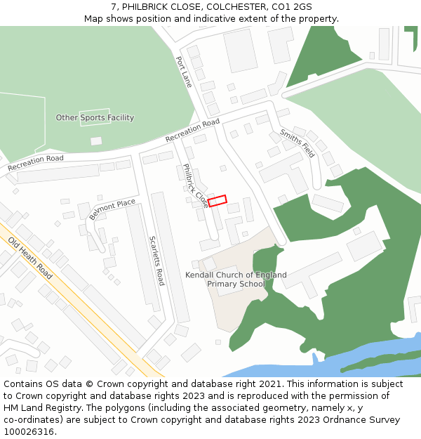 7, PHILBRICK CLOSE, COLCHESTER, CO1 2GS: Location map and indicative extent of plot