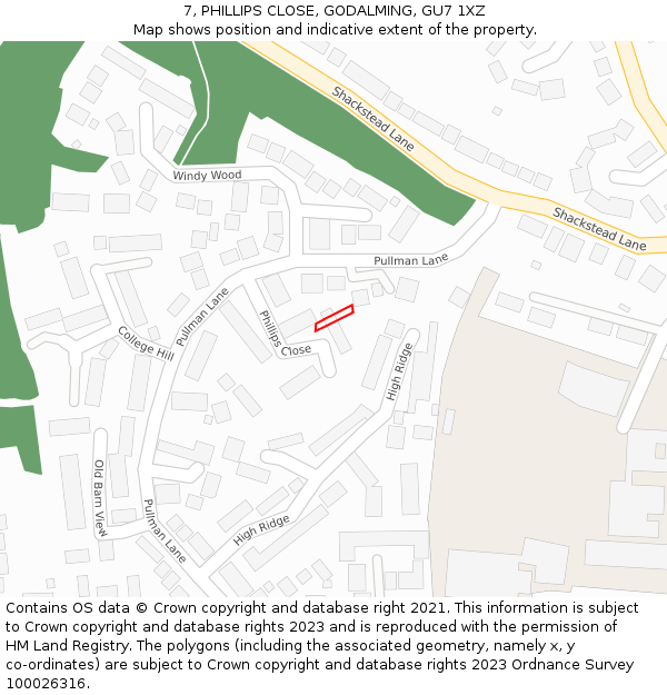 7, PHILLIPS CLOSE, GODALMING, GU7 1XZ: Location map and indicative extent of plot