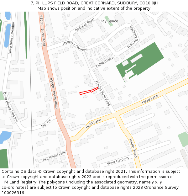 7, PHILLIPS FIELD ROAD, GREAT CORNARD, SUDBURY, CO10 0JH: Location map and indicative extent of plot