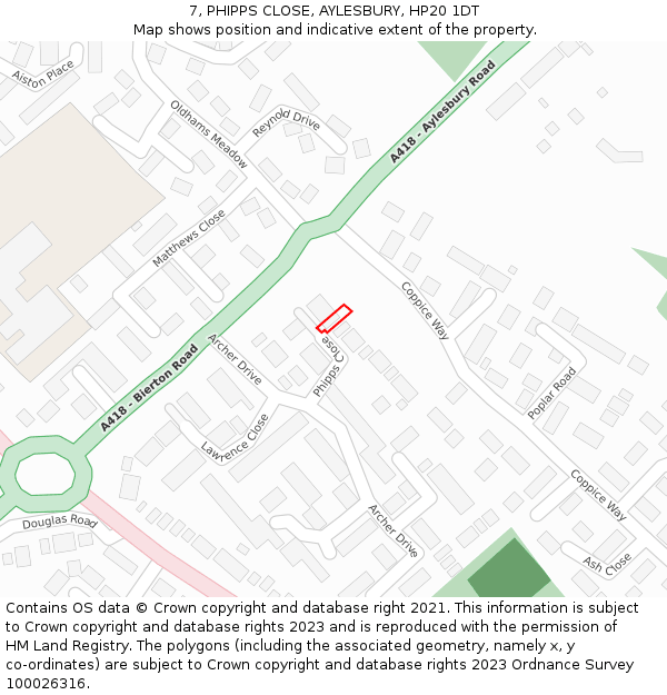 7, PHIPPS CLOSE, AYLESBURY, HP20 1DT: Location map and indicative extent of plot