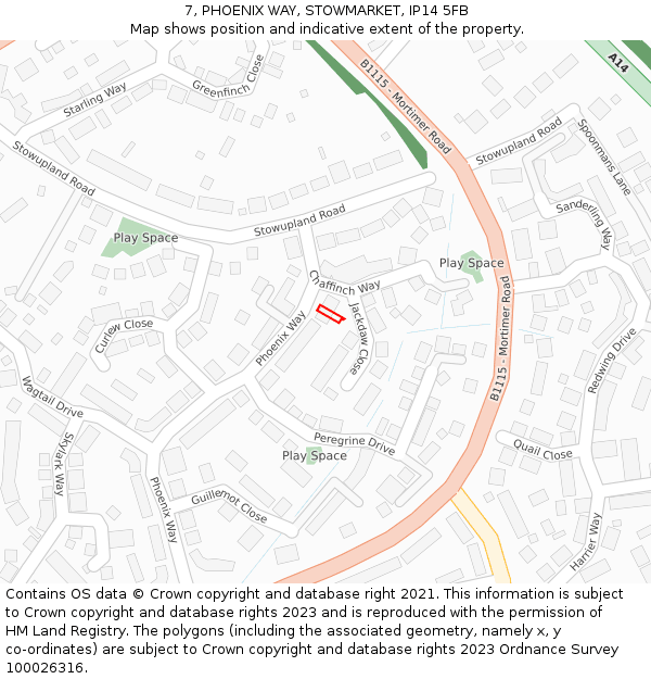 7, PHOENIX WAY, STOWMARKET, IP14 5FB: Location map and indicative extent of plot