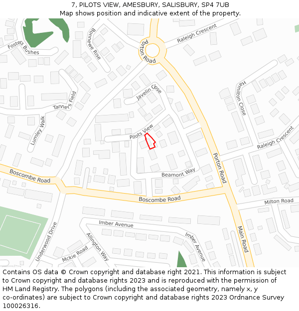 7, PILOTS VIEW, AMESBURY, SALISBURY, SP4 7UB: Location map and indicative extent of plot